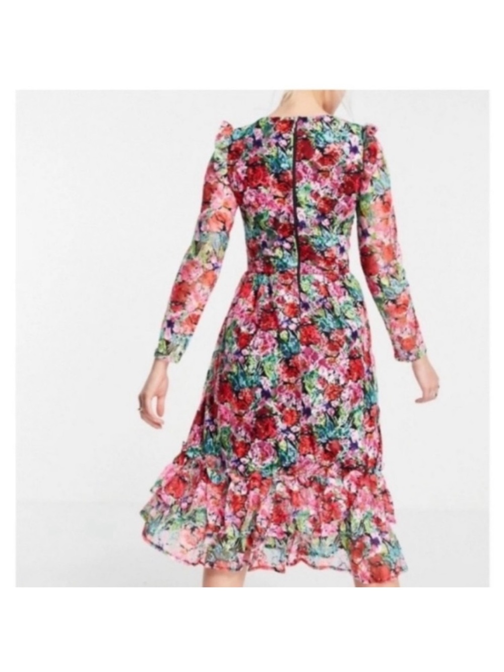 Little Mistress Size 8 Floral Lace Midi Dress Longsleeve Cottagcore Dainty
